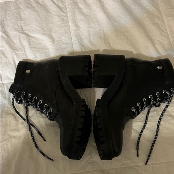 Marc Fisher Black Leather Combat Boots with Patterned Laces, Retails for $239 - Picture 4 of 12